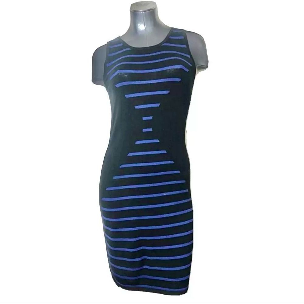 Trina Turk Bodycon Black Blue Hourglass Mini Sleeveless Dress Size Small